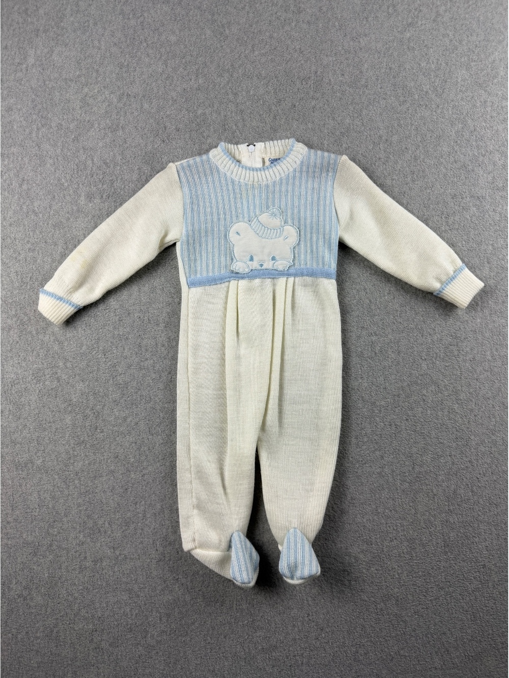 Vintage Baby One-Piece Knit Romper with Bear Applique